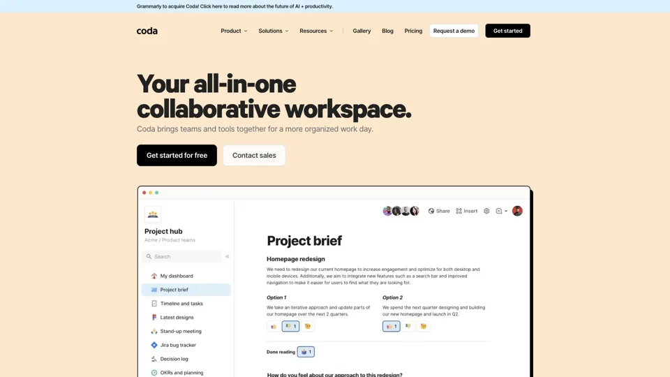 Coda: Your all-in-one collaborative workspace.