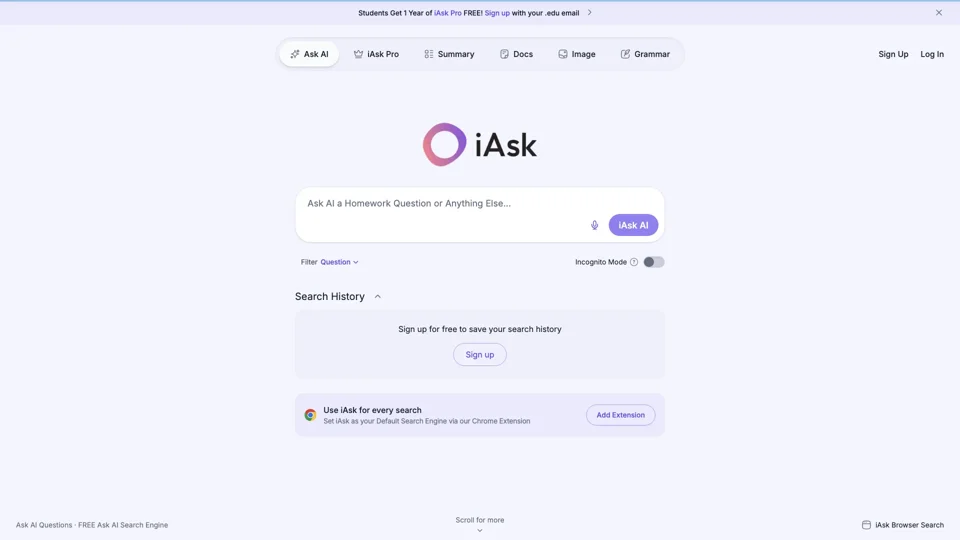 Ask AI Questions · Question AI Search Engine · iAsk is a Free Answer Engine - Ask AI for Homework Help and Question AI for Research Assistance