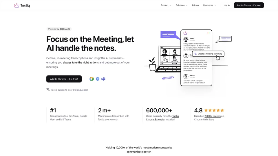 Tactiq.io -  AI Meeting Transcripts for Google Meet, Zoom & Teams